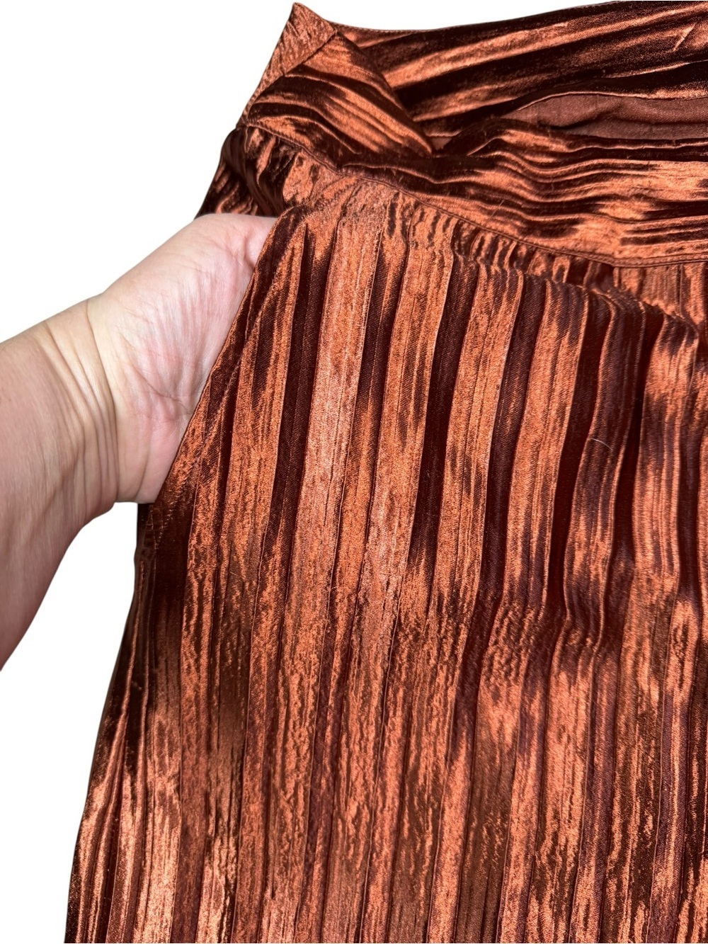 Anthropologie Guapa Naomi Pleated Metallic Pants In Rust Size 2X - Picture 5 of 7